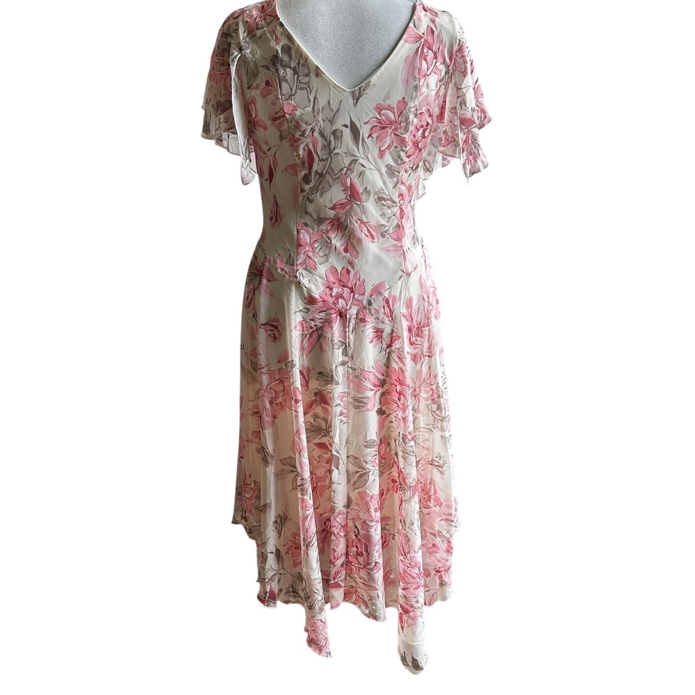 Signature Robbie Bee Midi Dress Floral Chiffon Whimsical Fairy Wedding Size 8 - Picture 3 of 16
